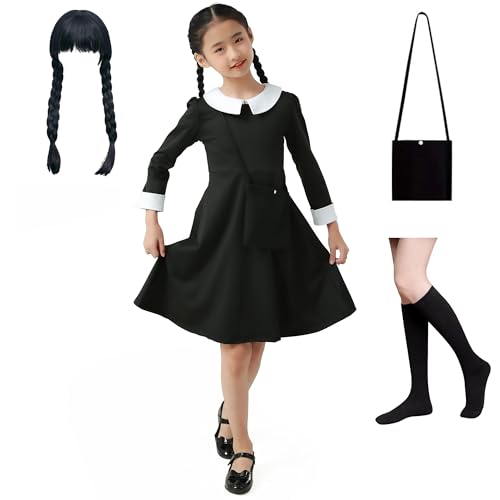 Wednesday Kostüm für Mädchen in Schwarz mit Zubehör