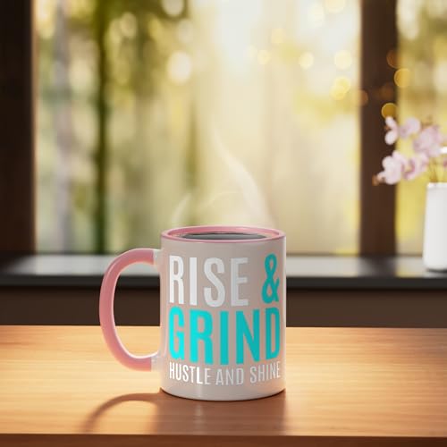 Taza de cerámica gráfica Turquesa Rosa/Blanca 11 oz miniatura 3