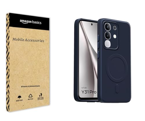 Image of amazon basics Back Cover for Vivo Y31 Pro 5G Soft Matte Silicone Mag-Safe Design (Mag-Safe Not Support) Camera Protection | Slim Fit Bumper Cover (Blue)