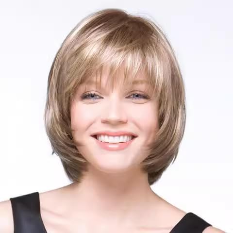 Elixano Golden Short Bob Wigs Human Hair with Bangs for