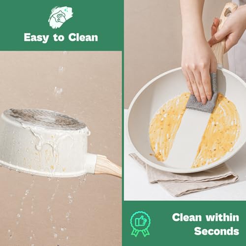 Image of SODAY Pots and Pans Set Non Stick, 13Pcs White Granite Induction Cookware | PFAS /PFOA /PFOS Free Nonstick Kitchen Cookware Sets, with Eggs Pan, Fry Pans & Saucepans