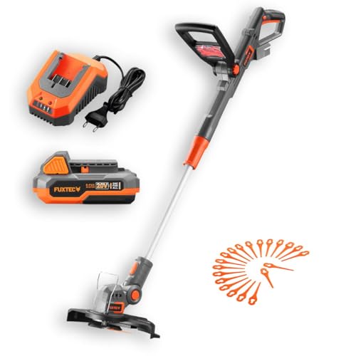 Tagliabordi/decespugliatore a batteria da 20V FUXTEC FX-E1RT20 – SET con batteria e caricatore - larghezza taglio 25 cm - asta e maniglie regolabili - "una batteria per tutti i dispositivi da 20V" - 6