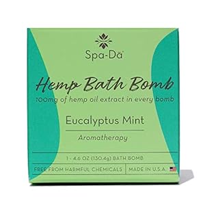 Spa-Da Hemp Bath Bomb (XL 4.6 oz) enriched with CBS 100mg Hemp Oil, Epsom Salt to Ease Pain, Energizing Eucalyptus Mint, Soothing Coconut Oil, Perfect for Women & Athletes Made in The USA