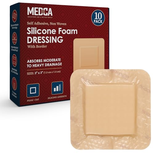 MEDca opatrunek z pianki silikonowej z samoprzylepną ramką 7,6 cm x 7,6 cm (opakowanie 10 szt.) wodoodporne bandaże silikonowe do...