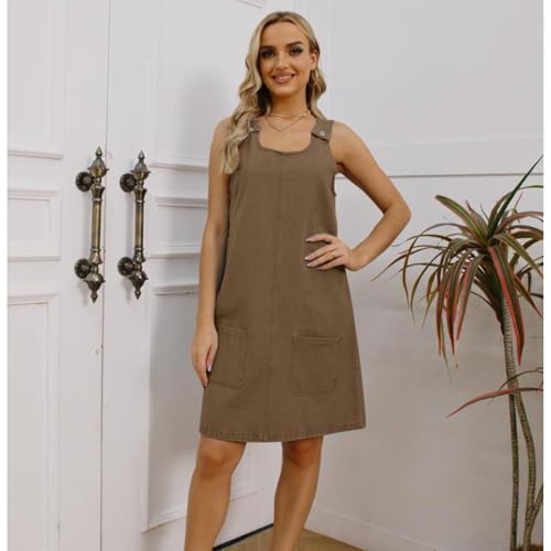 Image of Overall Dress for Women Denim Dress Denim Overall Round Neck Skirtall Jean Dress Denim Jumper Dress Pinafore