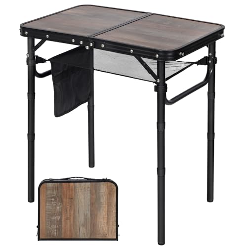 REDCAMP Table de Camping Pliable en Aluminium - Hauteur réglable - pour Camping, Pique-Nique, Jardin, fête (Grain du Bois, 60x40x67CM)