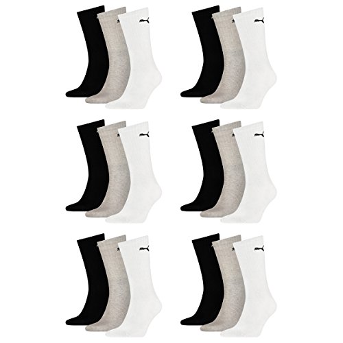 PUMA 18 pair Sport Socks Tennis Socks Gr. 35-49 Unisex, Farben:325 - white/grey/black, Socken & Strümpfe:47-49