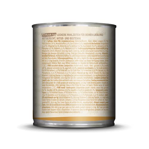 MjAMjAM - Premium Nassfutter für Katzen - purer Fleischgenuss - saftiges Hühnchen pur, 6er Pack (6 x 800 g), getreidefrei mit extra viel Fleisch
