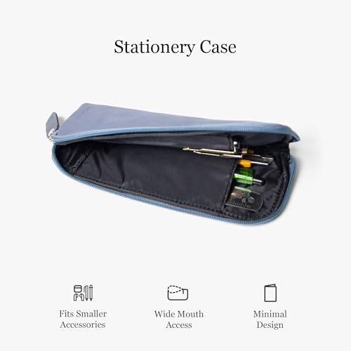 Image of Bellblock Premium Stationery Case & Pencil Pouch | Aesthetic Pencil Case for School /Office | Sleek Portable Pen Organizer | Compact Pen Pouch | Vegan Leather (Steel Blue)
