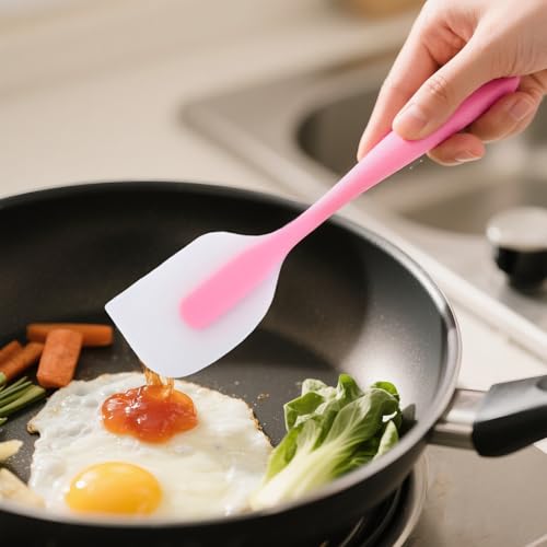 Image of 3Pcs Silicone Spatulas,Translucent Heat Resistant Flexible Non-stick Spatula,Food Grade Kitchen Essential Grip Gadgets Premium Scraper(Pink,Green,Blue,Small)