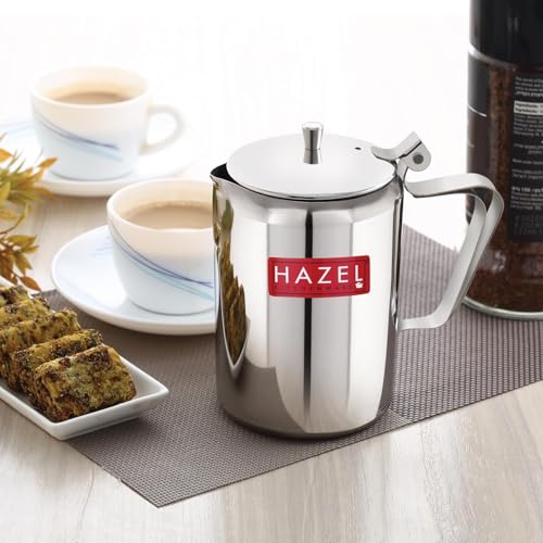 Image of HAZEL Stainless Steel Coffee Pot with Lid & Handle | Milk & Tea Warmer, Spill Proof, 750 ML