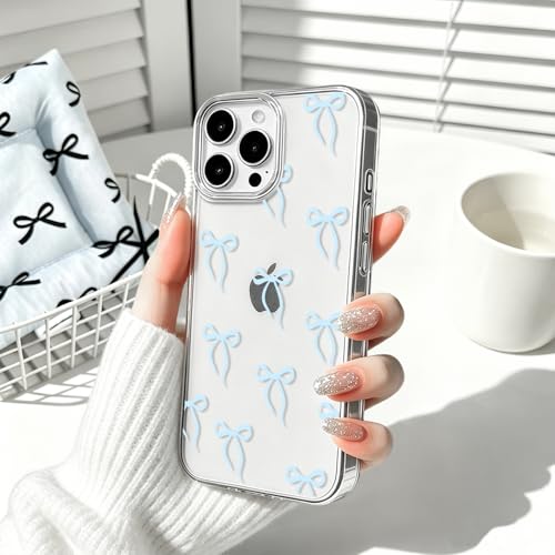 Coque iPhone 14 Pro Max avec nœud ruban bleu esthétique NITITOP en TPU