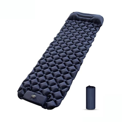 エアーマット 足踏み式 キャンプマット 軽量 車中泊マット 枕付き一体化 40Dナイロン TPU生地 防水防潮 キャンプ/山登り/お花見/ハイキング/防災用 エアマット 収納袋付き ブルー