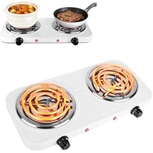 Electric Charcoal Burner Stove, 500W Single Coil Hot Plate Starter with Grill Tongs, 5-Level Temp, Smart Heat Control & Stainless Steel Fast Heating for Cooking top Countertop 3890White-Double01