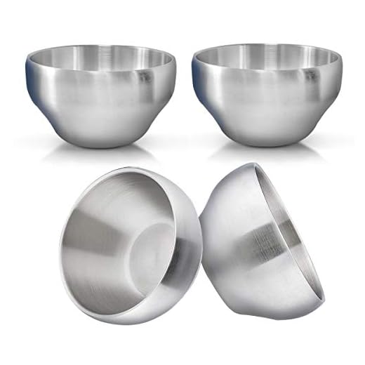 Heavy Duty Heat Insulated Brushed Stainless Steel Serving Bowls, Multipurpose, 4 Pack, MEDIUM