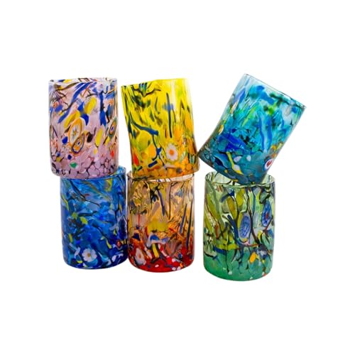 MurArt Bicchieri di Murano DECORO MG Set 6 Bicchieri da 400 ml Alt 12CM In Vetro soffiato, Lavorato a Mano artigianalmente Made in Italy B1