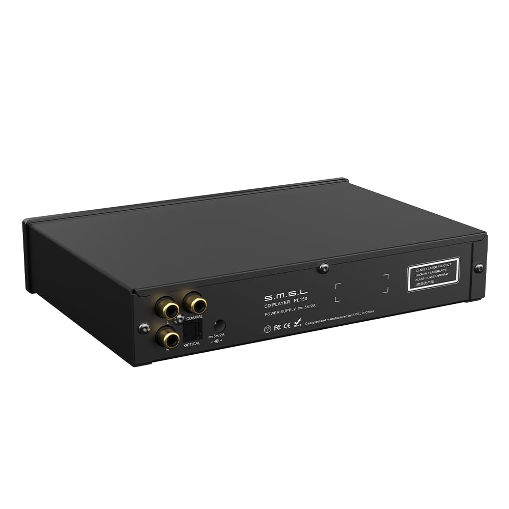 SMSL PL150 Lecteur CD,Compatible avec Les CD Standard et Mini, CD MP3.Supports RCA/3,5 mm et 4,4 mm écouteurs/Fibre Optique/Interface de Sortie coaxiale,Puce de décodage CS43198 (argenté)