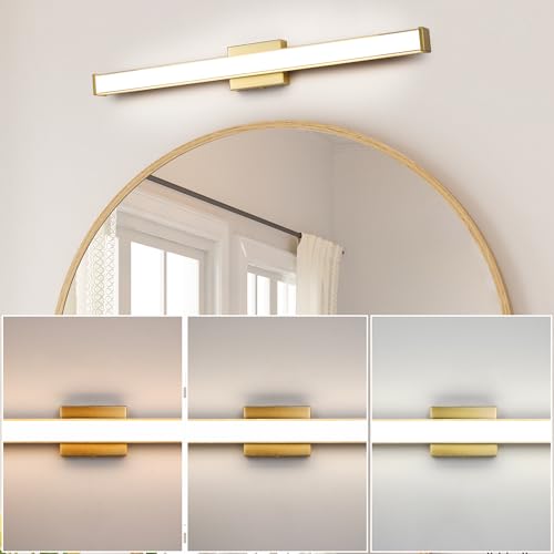 Modern LED Bathroom Vanity Light 36 inch 24W Dimmable 3CCT Bathroom Light Fixture Over Mirror Rectangle Bath Vanity Light Bar with Double Layer Acrylic Shade (Golden) by LIGHTINN - Used condition - US$69.84