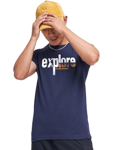 T-shirt typographie homme Bewakoof en coton bleu marine pour éviter la transpiration et l'inconfort