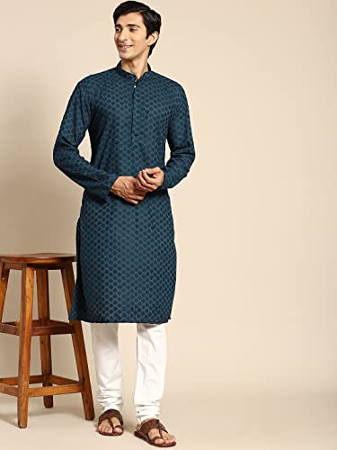 Image of Rajubhai Hargovindas Men Pure Cotton Chikankari Embroidered Straight Kurta