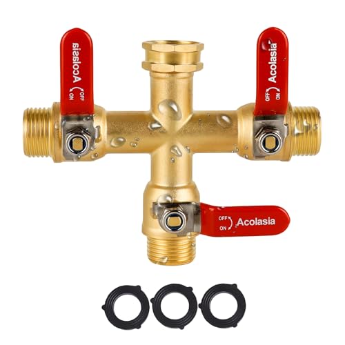 Hose Splitter 3 Way Heavy Duty Brass Garden Hose Splitter with 304 Stainless Steel Long Handle Outdoor Full Flow Hose Splitter Connector 3/4 GHT Thread