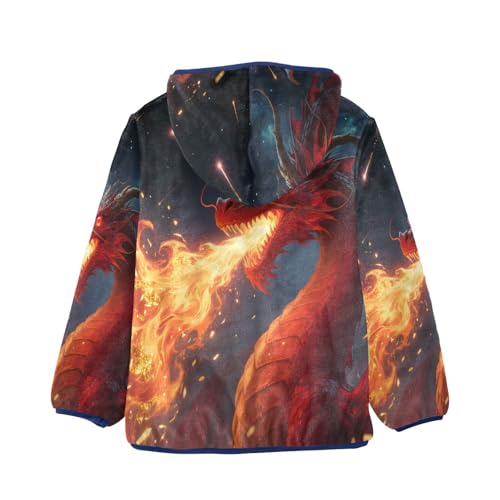 Dragon Breathing Fire in Space Toddler Fleece Jacket Girl Boys Hooded Fleece Jacket Coat Warm Outwear Zip-up 3-10T2