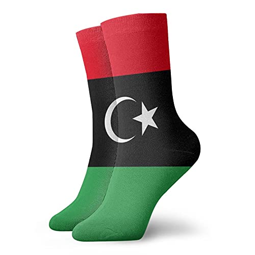 JDNFDR Chaussettes de cyclisme avec motif drapeau de la Libye - Confortables - Pour homme et femme - Pour le travail et le football