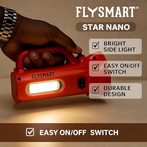 Image of Flysmart Star Nano LED Searchlight Torch - Long-Range 1KM Spotlight, High-Intensity, 7H Battery, Front & Side Light, Emergency Flashlight + Free Flora AA Torch Ideal for Outdoor, Security, Camping