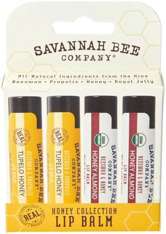 Savannah Bee Company Lip Balm Collection, Honey Almond & Tupelo, 4-Piece