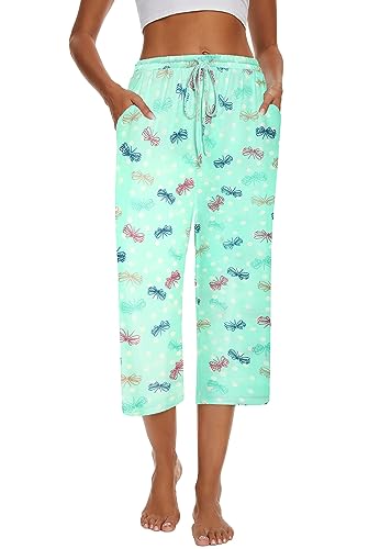 Image of Kabento 2 Pack Womens Pajama Pants Capri Sleep Lounge Pants Drawstring Pj Bottoms with Pockets