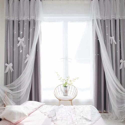 カーテン 遮光 かわいい 姫系カーテン フリル おしゃれ リボン付き 二重カーテン レース付き 星柄 透かし彫り 間仕切り 一体型 アジャスターフック付き タッセル付き 1.5倍ヒダ 目隠し 断熱 遮熱 保温 掃き出し窓 腰窓 出窓用 子供部屋 女子 男子