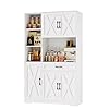 Hostack 71 tall kitchen pantry storage cabinet farmhouse food pantry cabinet with microwave stand barn doors kitchen hutch cabinet with large drawer and shelves for dining room  urban country home decor