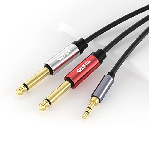 JAMEGA – 3.5mm Klinke auf Dual 6.35mm Klinke Kabel 1m – Audiokabel 6.35mm Klinkenstecker auf 3.5mm Klinke Audio Splitter Klinkenkabel Digital Interface Instrument Kabel für Mischpult, Gitarre usw.