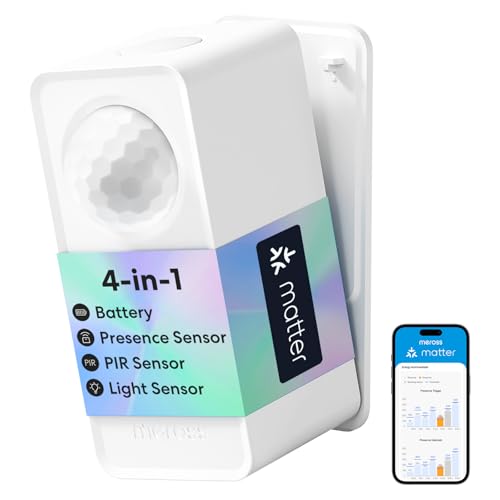 meross Matter Presence Sensor MS605, Battery-Powered 4-in-1 Smart Motion Sensor with AI Learning, IP67 PIR & Light & mmWave Radar, Matter Over Thread, Supports Home Assistant, HomeKit, Alexa (1 Pack)