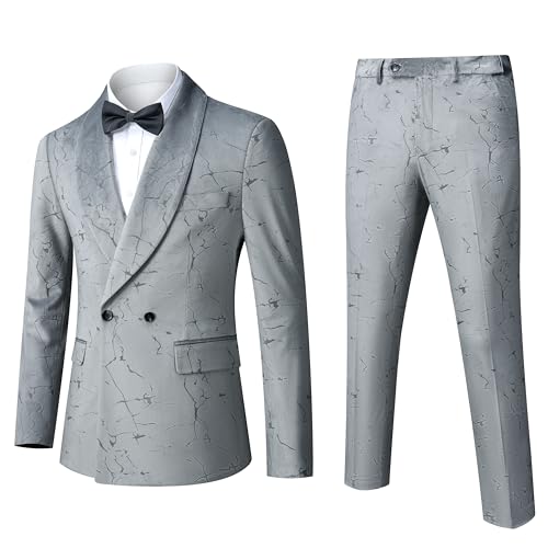 Men's Suit Slim Fit 2 Piece Set - Double Breasted Shawl Lapel Tuxedo for Wedding, Prom, Business & Formal Events