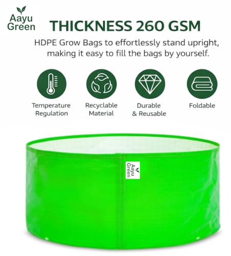 Image of Grow Bag UV Protected 260 GSM | HDPE Grow Bags for Plants | Heavy Duty Green Garden Plant Grow Bag with Drainage Holes | Reusable Vegetable Grow Bag for Terrace Gardening (10, 12X6)