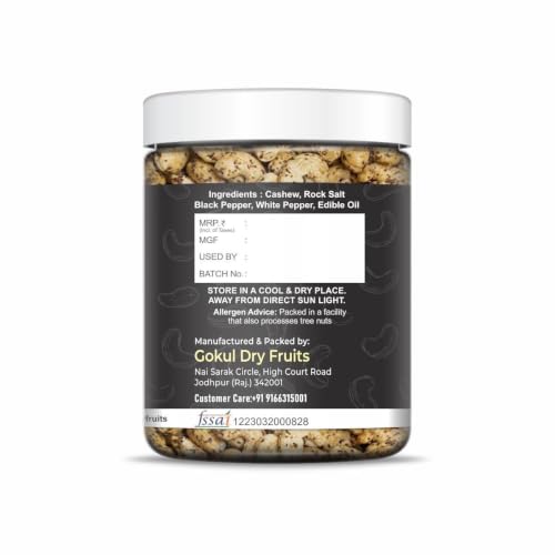 Image of GOKUL Black Pepper Cashews 250g | Exotic Pepper Vrat Kaju | Non-Fried Roasted Jumbo Cashew Nuts | Crunchy Healthy Snack | Rich in Protein