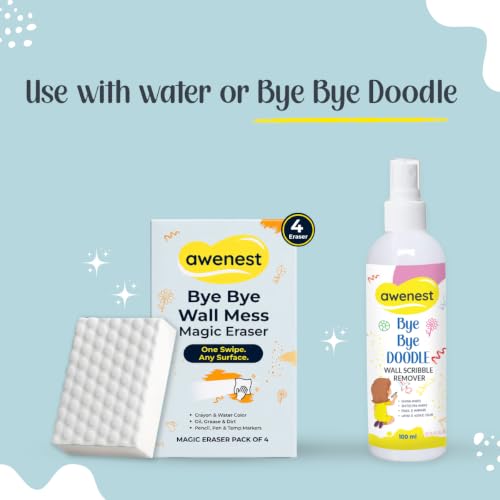 Image of awenest Magic Eraser Cleaning Sponge- Pack of 4 | Chemical-Free, Multi-Purpose Wall & Stain Remover | Super Scrub for Kitchen, Bathroom, Walls, Shoes & More - Tough on Stains, Gentle on Surfaces