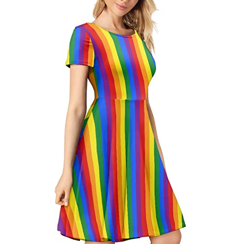 Image of Irisjudy T Shirt Dress for Women Short Sleeve Girls Short Sleeve Dress Plus Size, O Neck Knee Length Midi Dress for Ladies