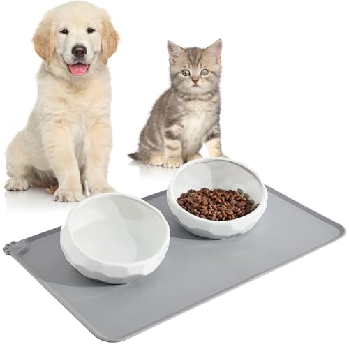 Non-Slip Cat Food Mat - Waterproof Silicone Pet Feeding Mat for Cats and Dogs, Large 48x30cm, Durable Pet Placemat for Food and Water Bowls, Easy to Clean, Non-Toxic, Gray