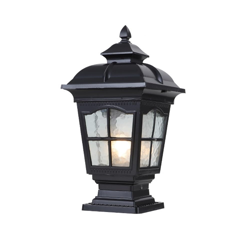 GTHTUHFD Post Cap Lights With Water Ripple Glass Shade, Outside Deck Fence Lighting, European Column Lamp For Yard Garden Patio,Black-Height:14.6inch/37cm