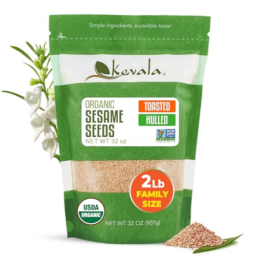 Kevala Organic Toasted Sesame (Hulled) - Gluten Free, Roasted Seeds for Tahini, Kosher, Non GMO Project Verified, Vegan Seasoning, 32 oz, 2 lb