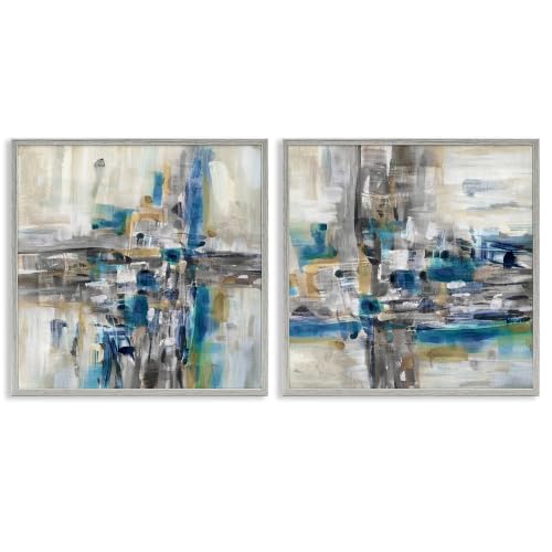 Abstract Geometric Brush Stroke, 12 x 12 Inch Framed Giclée Print Set