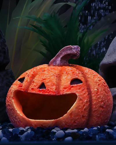 Image of Uniclife Halloween Aquarium Decoration Resin Pumpkin House Ornament Halloween Fish Tank Pumpkin Decoration for Aquarium Landscape Reptile Hideout Hideaway Spawning Cave for 5-20 Gallon Fish Tanks