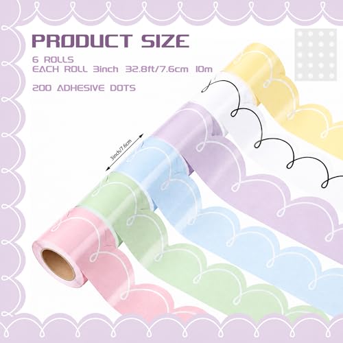 Image of Fuutreo 6 Roll 197 ft Pastel Squiggles Bulletin Board Borders Squiggles Classroom Decoration Scalloped Border Trim Decor for Back to School Chalkboard Office Wall
