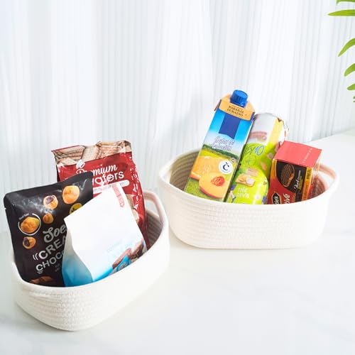 Image of MINTWOOD Design 5-Piece Small Decorative Woven Storage Baskets Set for Shelves, Bathroom, Pantry and Nightstand Organizer, Catch All Tray for Organizing Gifts, Dog and Cat Toys, Creamy White