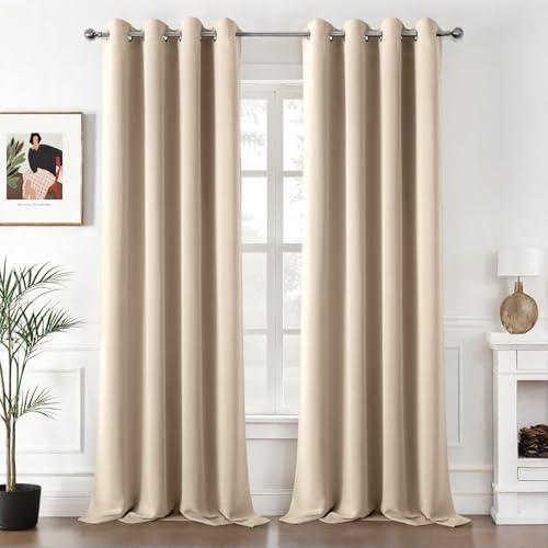 MIULEE Verdunklungsvorhänge Thermo Blickdicht Ösen 2er Set 140x300cm Beige | Blickdichter Thermostoff für Wohnzimmer und Schlafzimmer, hilft Licht, Hitze und Kälte zu reduzieren.