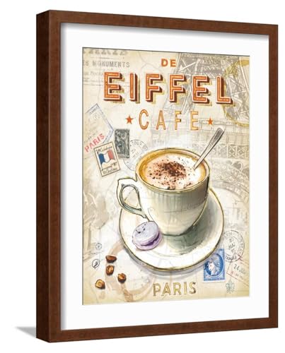 ART.COM Wall Art Print Eiffel Tower Caf? on Brown Frame by Chad Barrett, 16" x 20"