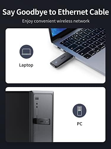 UGREEN USB Wifi Dongle AC1300 High Gain,High Speed 1300Mbps USB Wifi Adapter 802.11ac 3dBi Dual Band 2.4/5GHz for PC/Desktop/Laptop,Driver-free for Win 11/10, Supports Windows/Mac OS/Linux