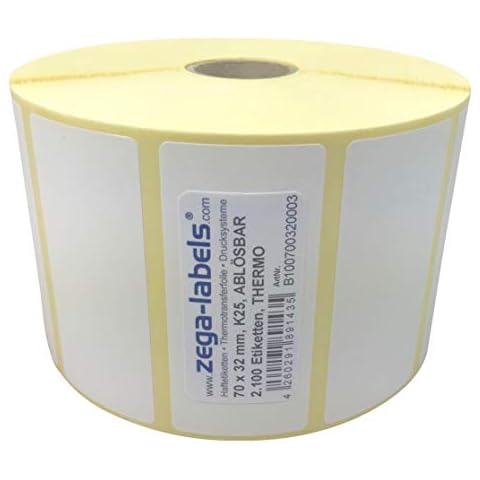 Thermo Etiketten auf Rolle - 70 x 32 mm - 2.100 Stück je Rolle - Kern: 25 mm - aussen gewickelt - WIEDER ABLÖSBAR Cover